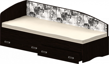Кровать Софа-9 с мягкой спинкой с рисунком Милана (900х1900) Венге в Бурмистрово - burmistrovo.mebel54.com | фото