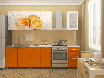 Кухонный гарнитур 1,8м Апельсин (Белый/Оранжевый металлик/Фотопечать апельсин) в Бурмистрово - burmistrovo.mebel54.com | фото