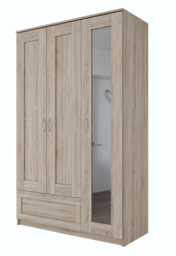 Шкаф трехдверный Сириус с зеркалом и 1 ящиком дуб сонома в Бурмистрово - burmistrovo.mebel54.com | фото